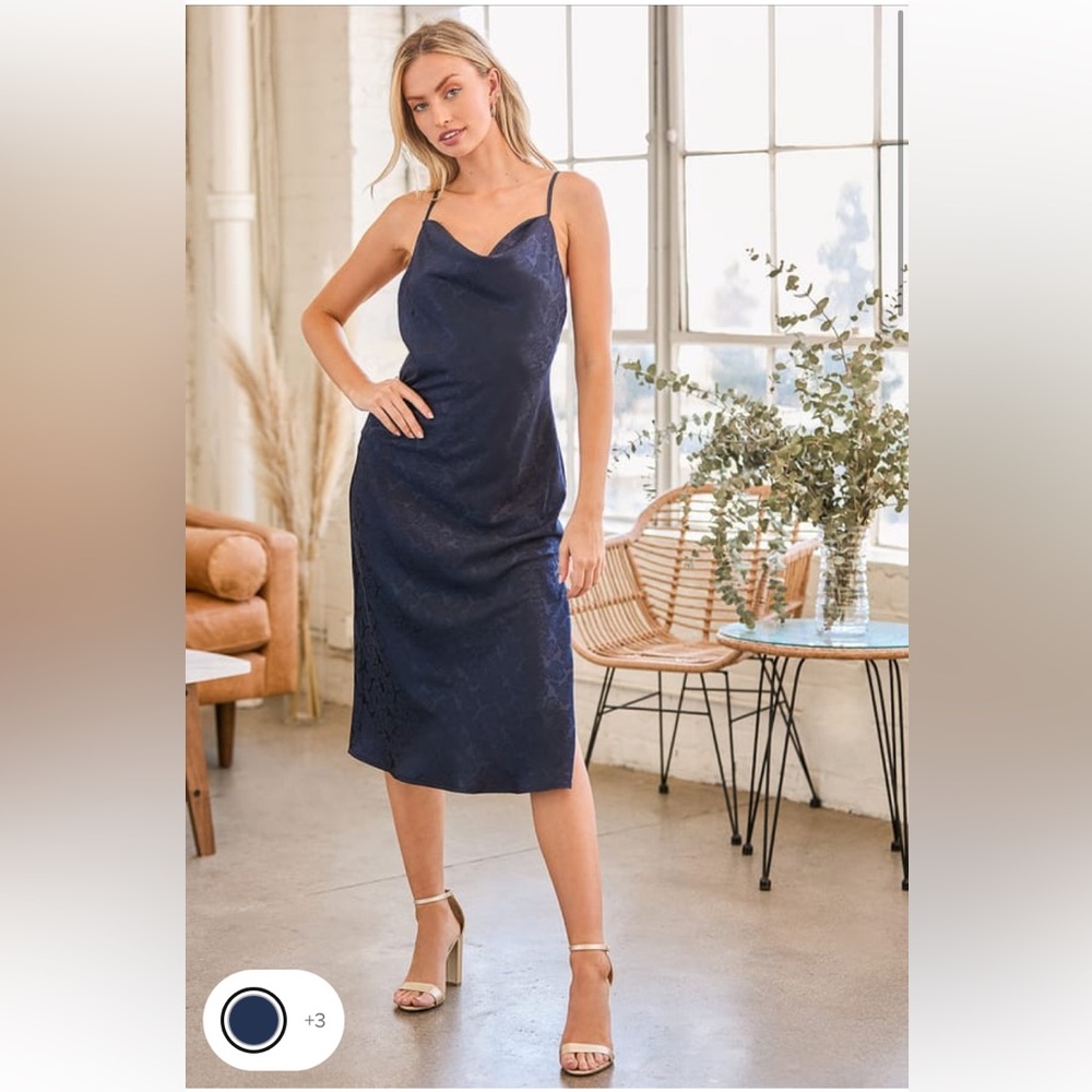 You're My Type Midnight Blue Satin Jacquard Midi Slip Dress